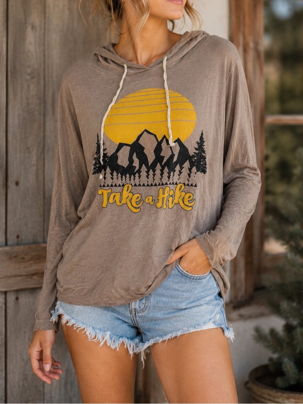 Take a Hike Mountain Graphic Lightweight Hoodie | Boutique | Size Medium